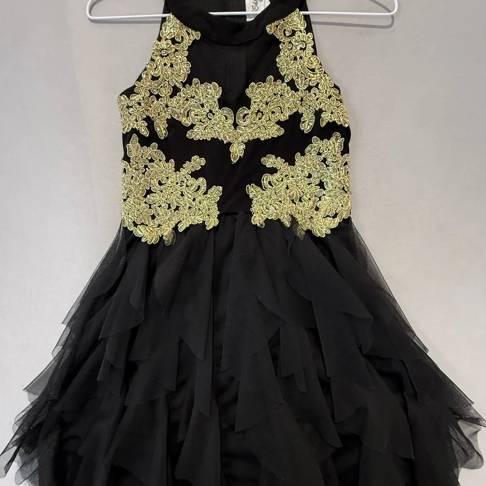 Rare Editions Black Dress with Gold Embellishments Girls Size 14 Formal Dance - Picture 5 of 10